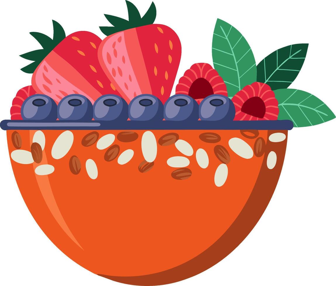 Colorful Fruit Bowl Illustration with Berries and Seeds vector