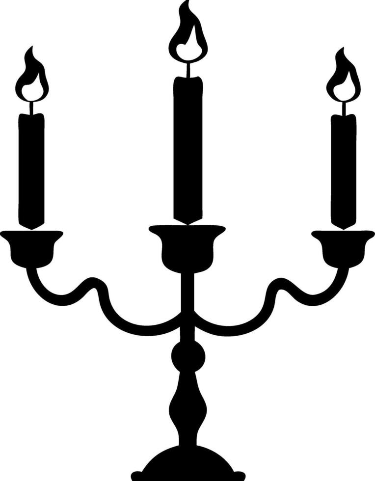 Elegant Three-Arm Candelabra Silhouette with Burning Candles Design vector