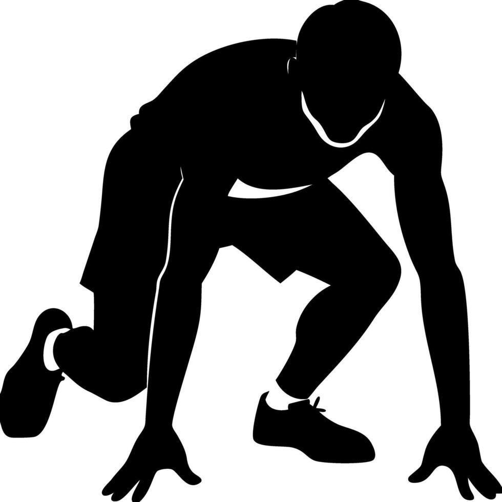 Silhouette of Athlete in Sprint Start Position Ready for Race Illustration vector