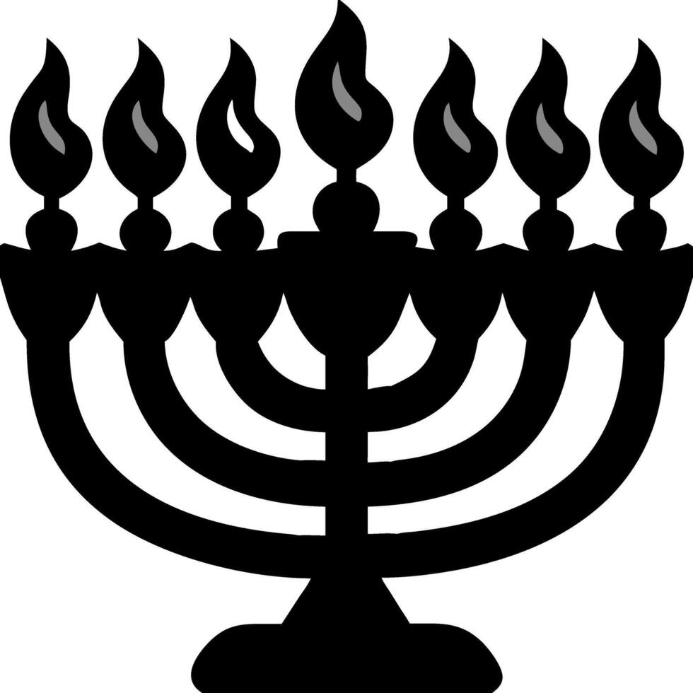 Hanukkah Menorah Silhouette with Seven Lit Candles Art vector