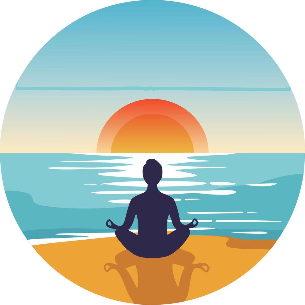Meditation at Sunset on Beach Illustration for Relaxation and Mindfulness vector