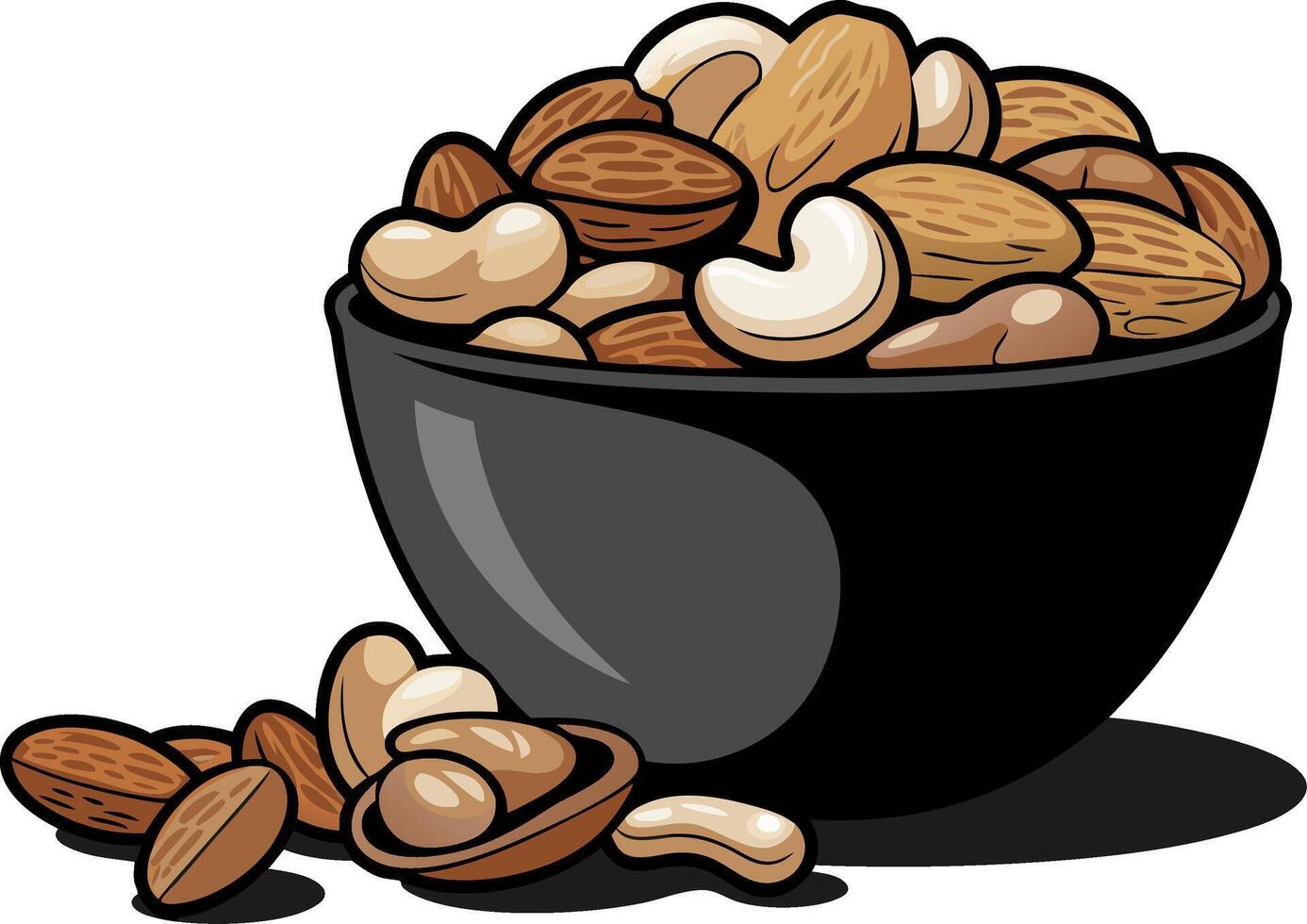 Mixed Nuts Illustration in Black Bowl for Healthy Snack Concept vector