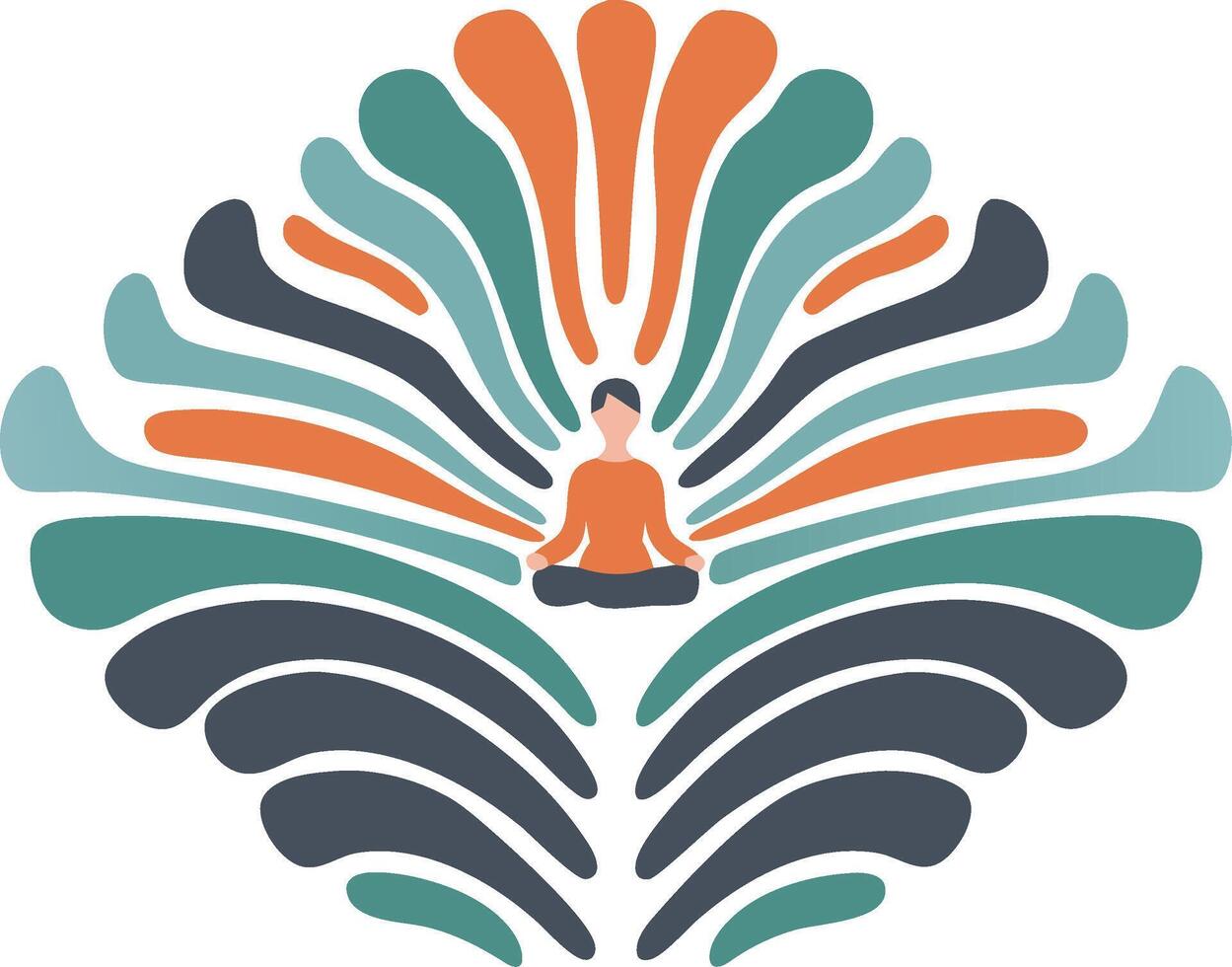 Meditation Silhouette with Colorful Abstract Waves for Mindfulness and Relaxation Concepts vector