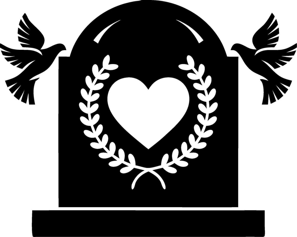 Memorial Tombstone Heart and Doves Illustration for Sympathy and Remembrance vector