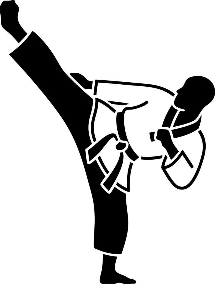 Karate Martial Arts Silhouette Performing High Kick Illustration vector