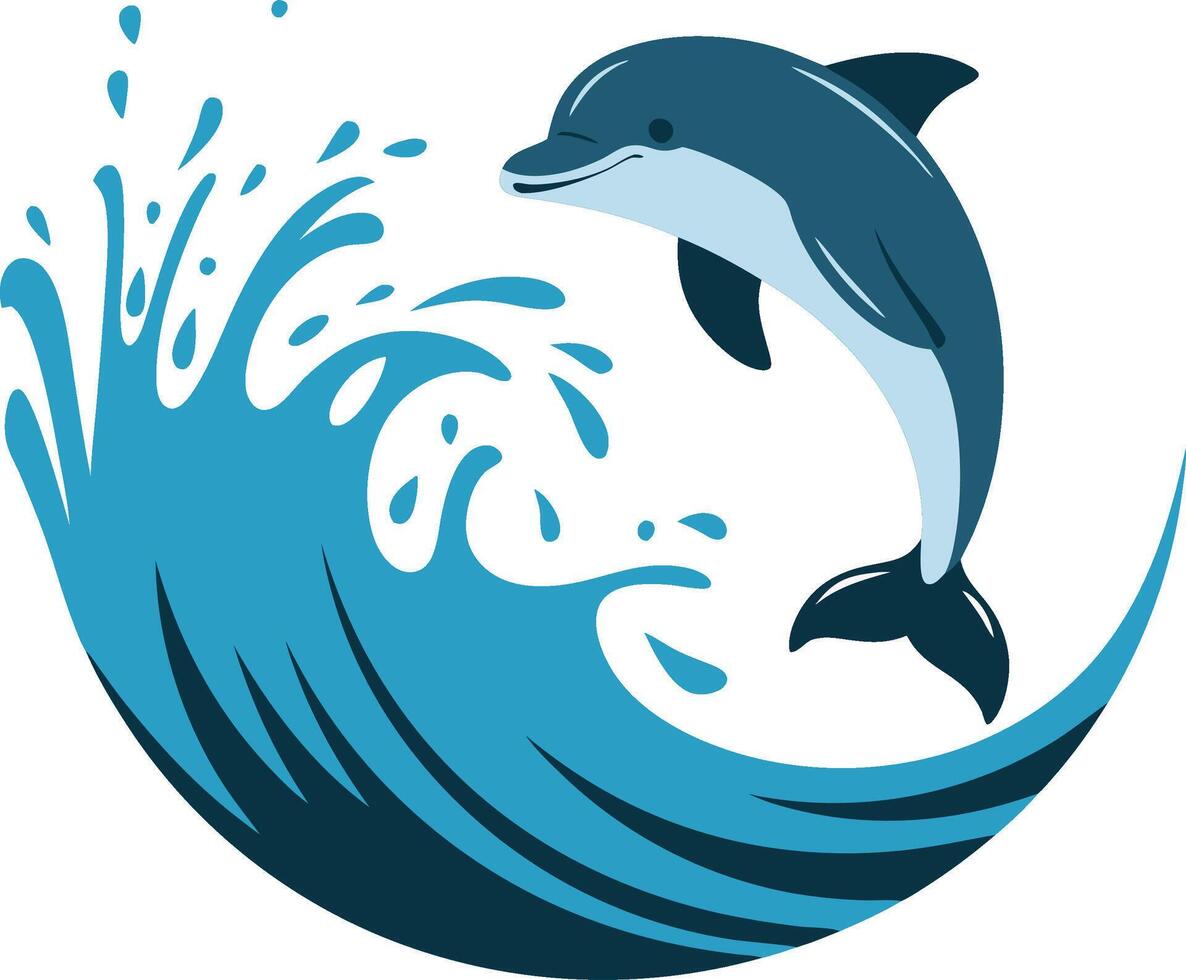 Jumping Dolphin Art with Splashing Ocean Waves vector