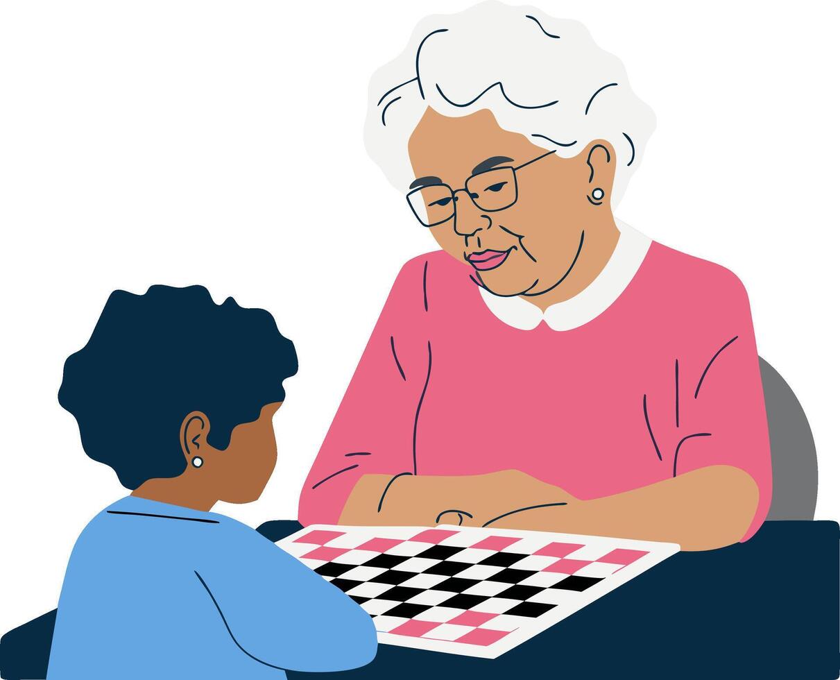 Grandmother and Child Playing Board Game Illustration vector