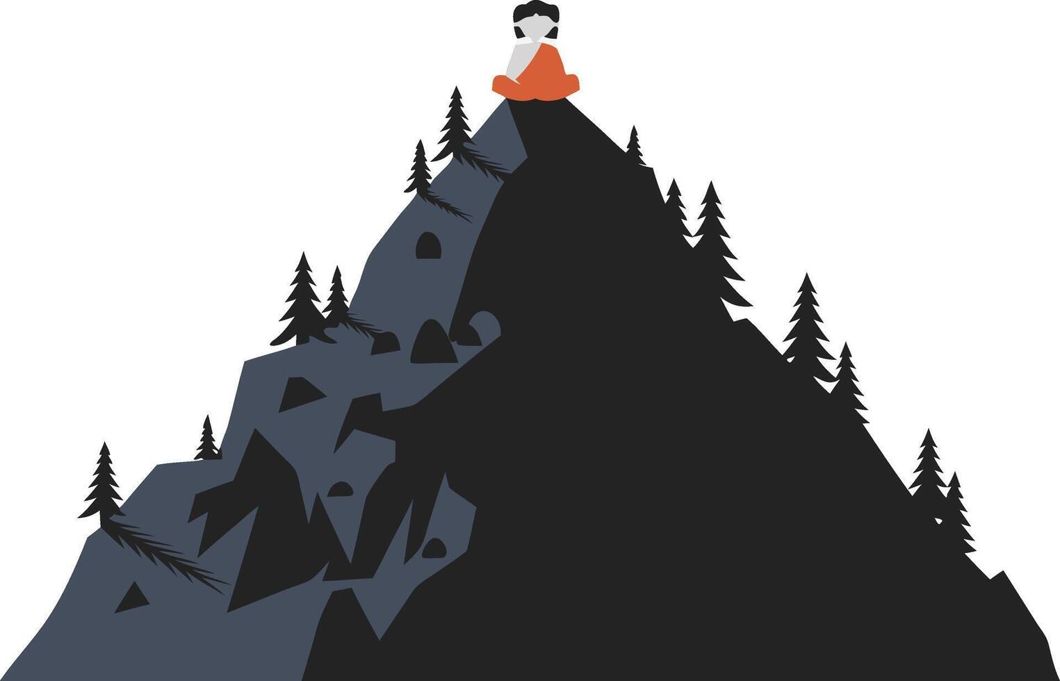 Meditating Monk on Mountain Peak in Tranquil Natural Setting vector