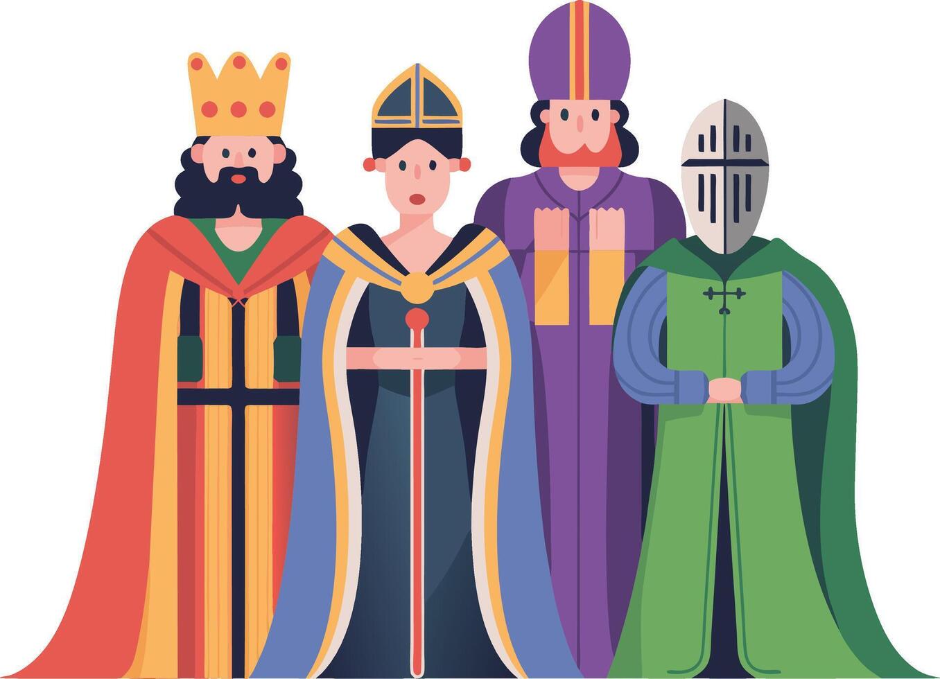 Medieval Characters Illustration King Queen Bishop Knight Art vector