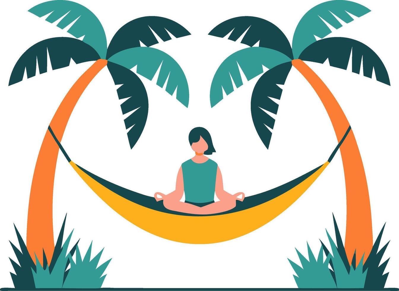 Meditation in Hammock Between Palm Trees Tropical Relaxation vector