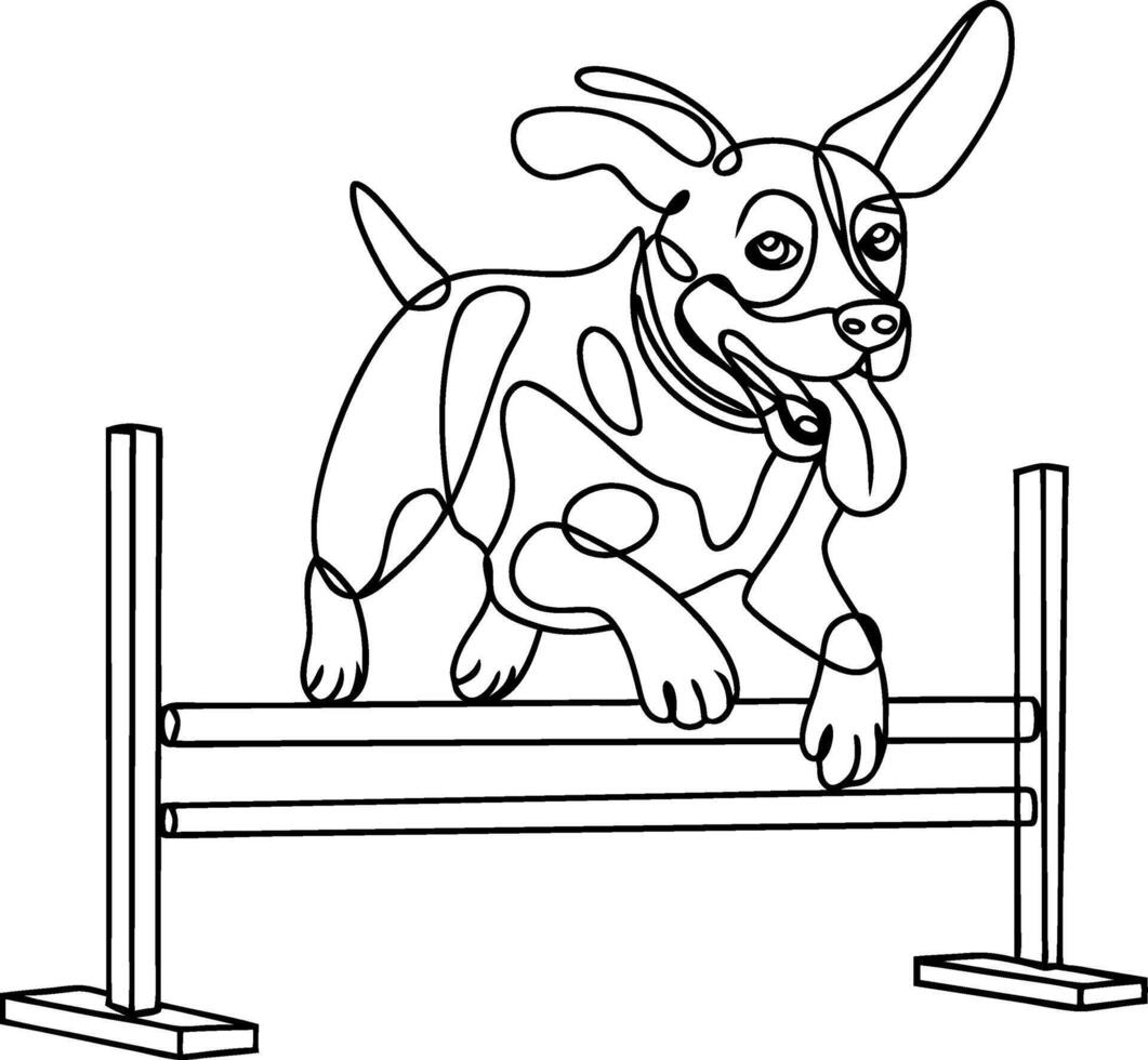 Energetic Dog Leaping Over Obstacle Line Art for Animal Enthusiasts vector