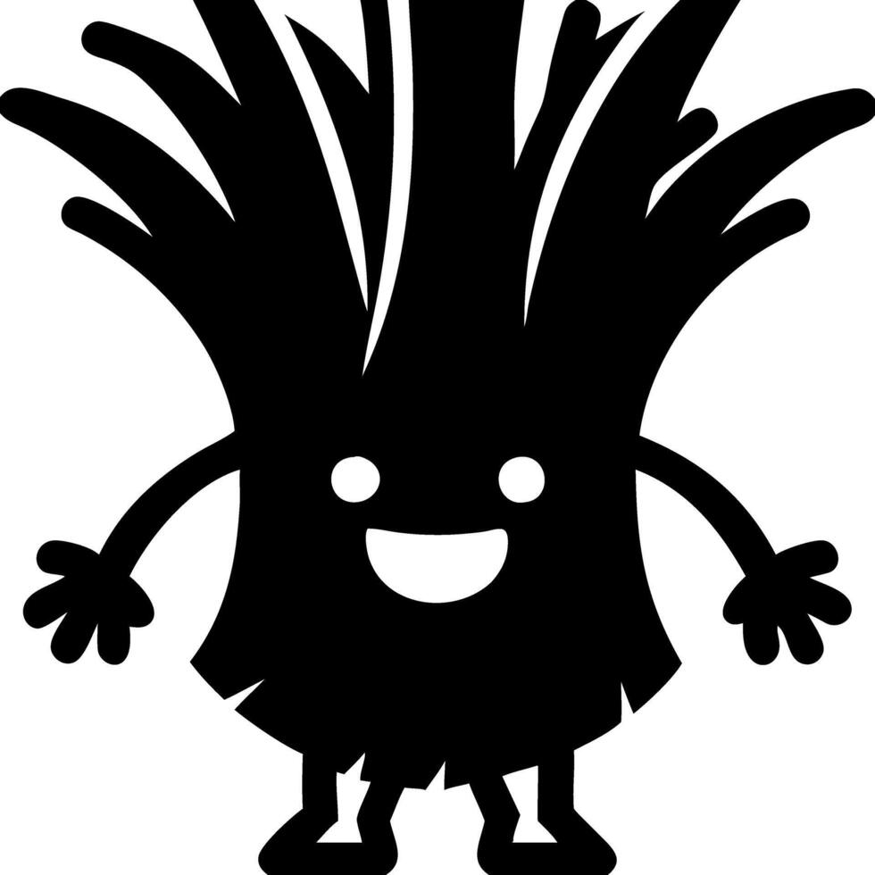 Happy Cartoon Character Silhouette with Spiky Hair and Arms Raised in Joyful Expression vector