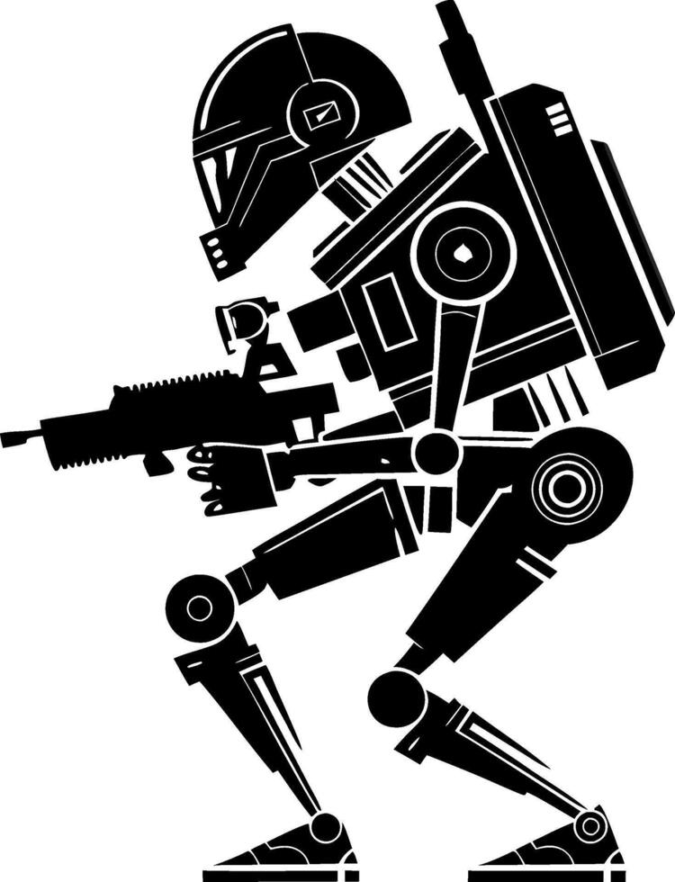 Futuristic Combat Robot Silhouette Armed Illustration for Tech and Gaming Designs vector