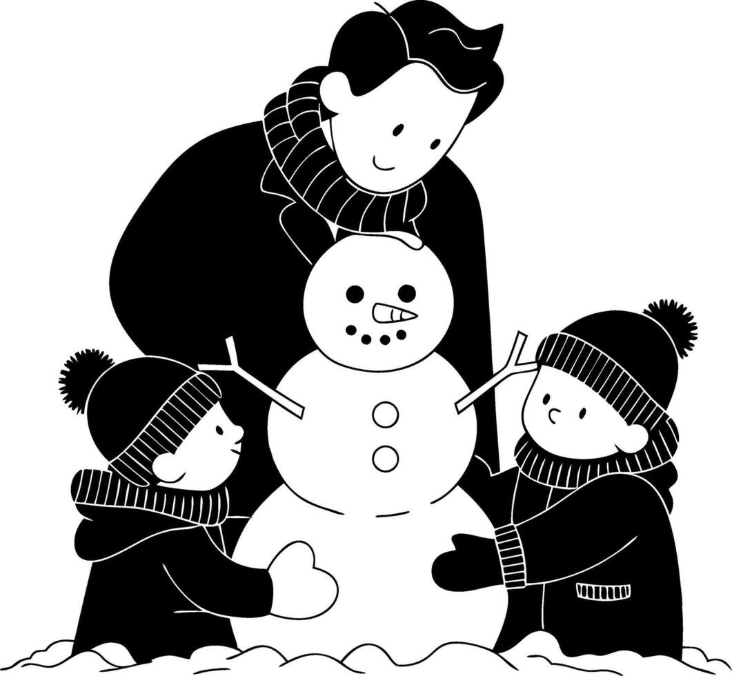 Family Building Snowman Winter Illustration Holiday Fun vector