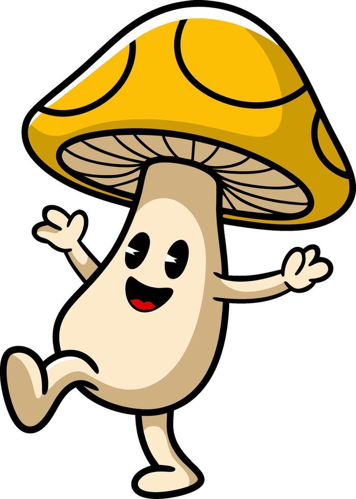 Happy Cartoon Mushroom Character with Yellow Cap Illustration vector