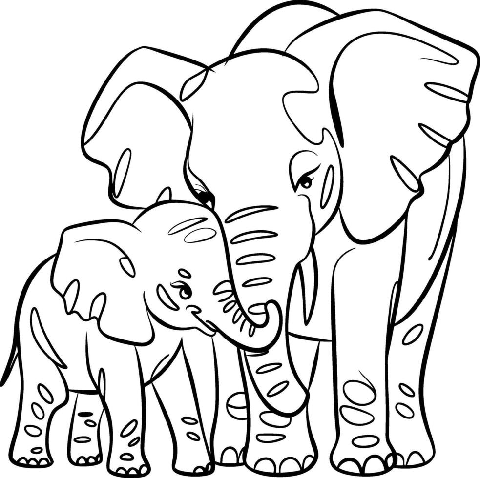 Elephant Mother and Baby Outline Illustration Symbolizing Family Bond vector