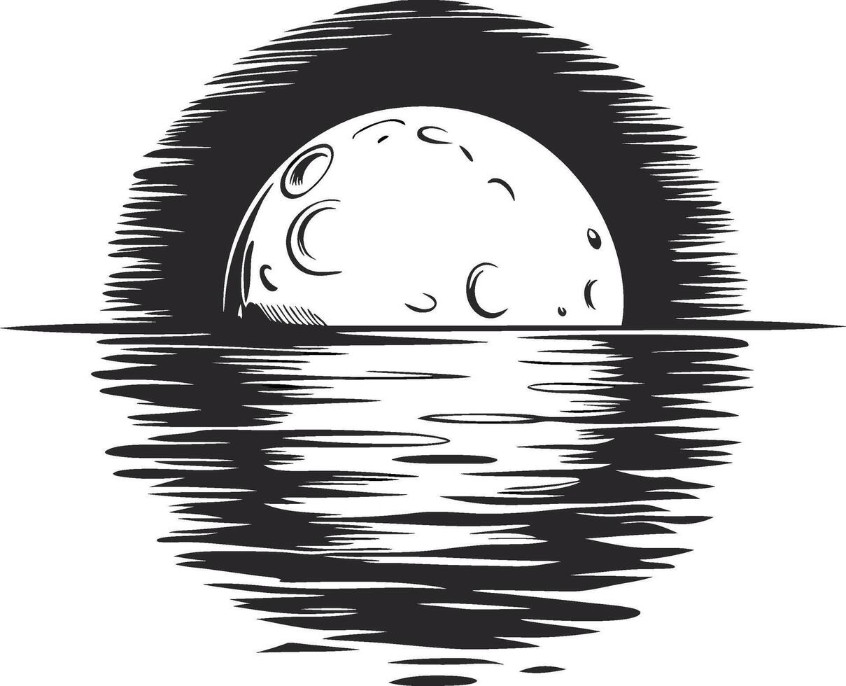 Full Moon Reflecting on Water with Surreal Night Sky Illustration vector