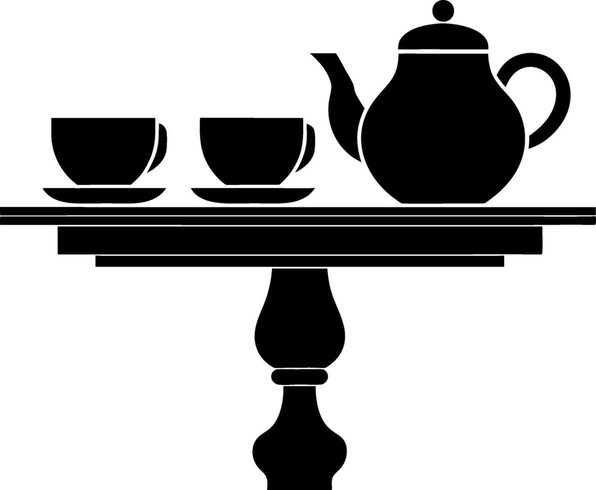 Elegant Tea Set Silhouette on Table for Cozy Afternoon Tea Time Art vector