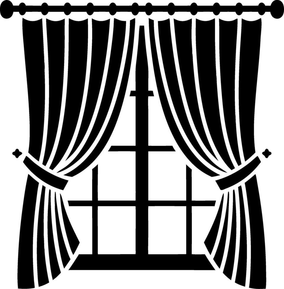 Elegant Window with Draped Curtains Design Home Decor Illustration vector