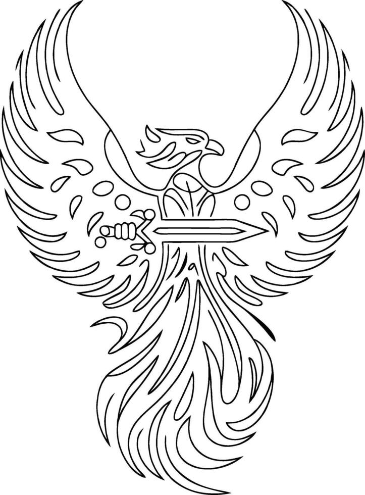 Majestic Eagle with Sword Line Art Symbol of Strength and Freedom vector