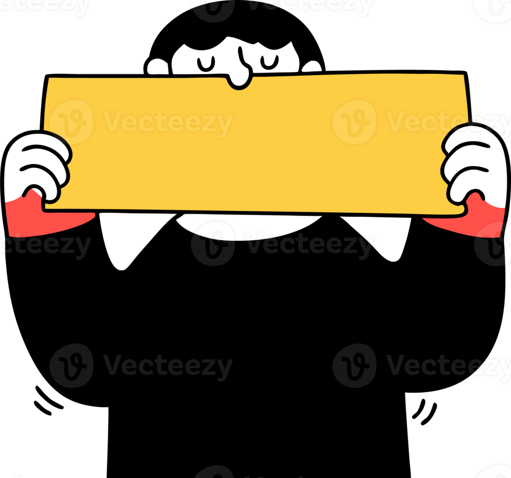 Boy holds a sign for the text in front of his face png