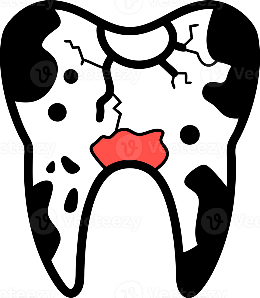 Illustration of a rotten tooth with caries png