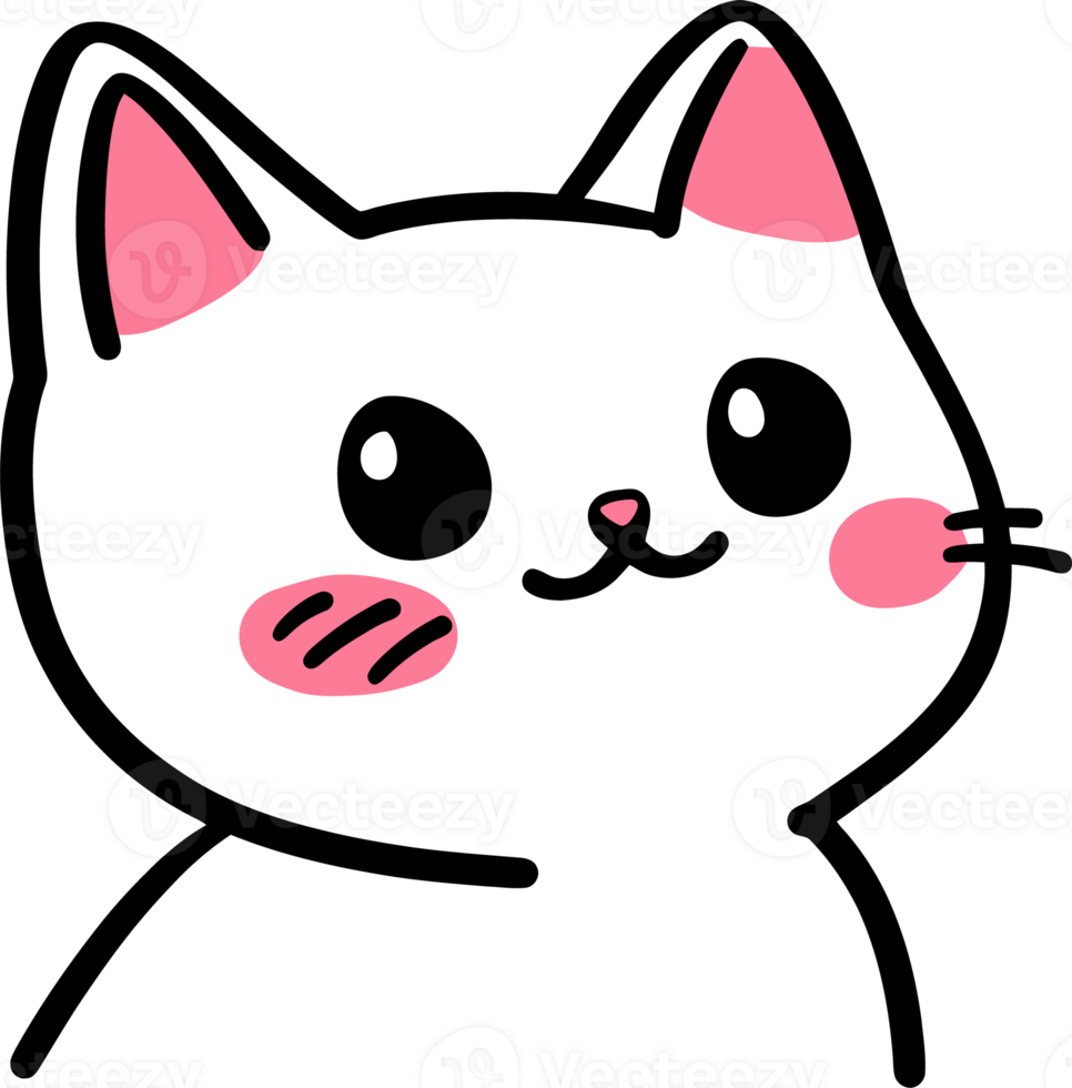 Cute Cartoon White Cat Drawing with Pink Ears and Cheeks png