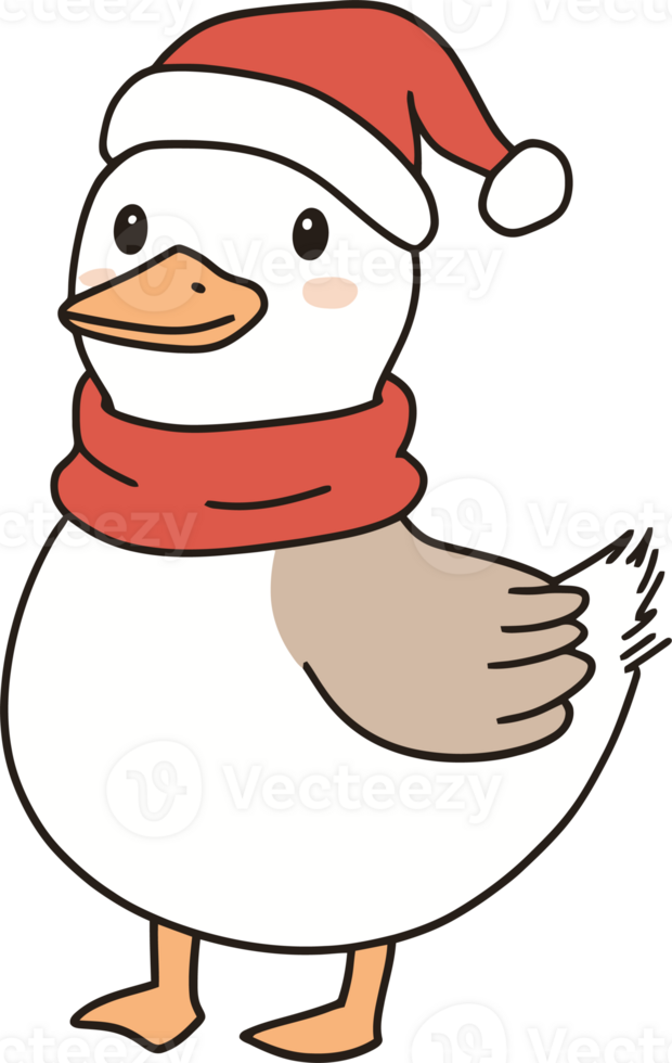 Festive Cartoon Duck with Santa Hat and Scarf - Christmas Holiday Illustration png