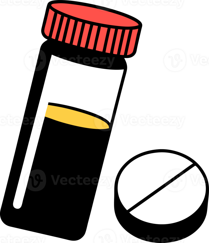 Illustration of pharmacological medicines ampoules with medicine and pills png