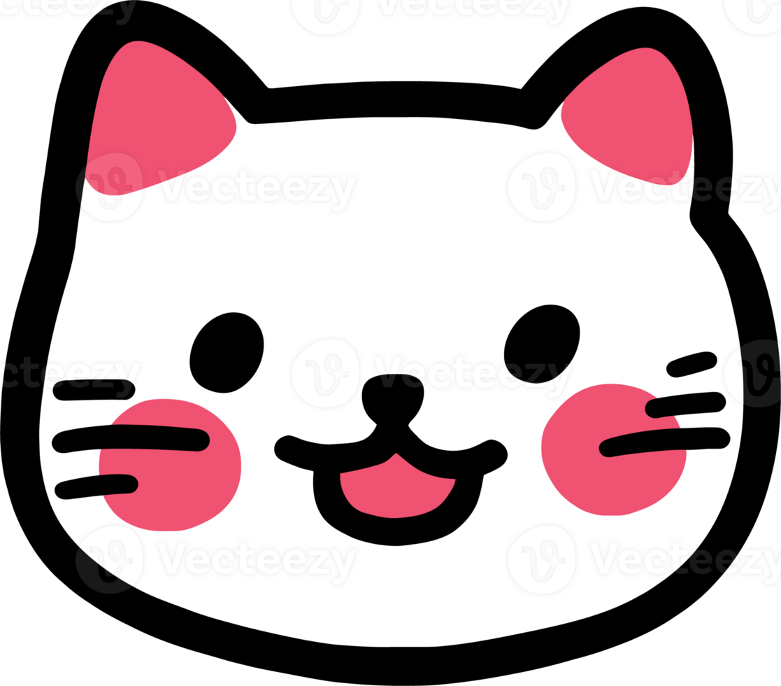 Smiling Cartoon Cat Face with Pink Cheeks and Ears - Cute and Playful Pet Illustration png