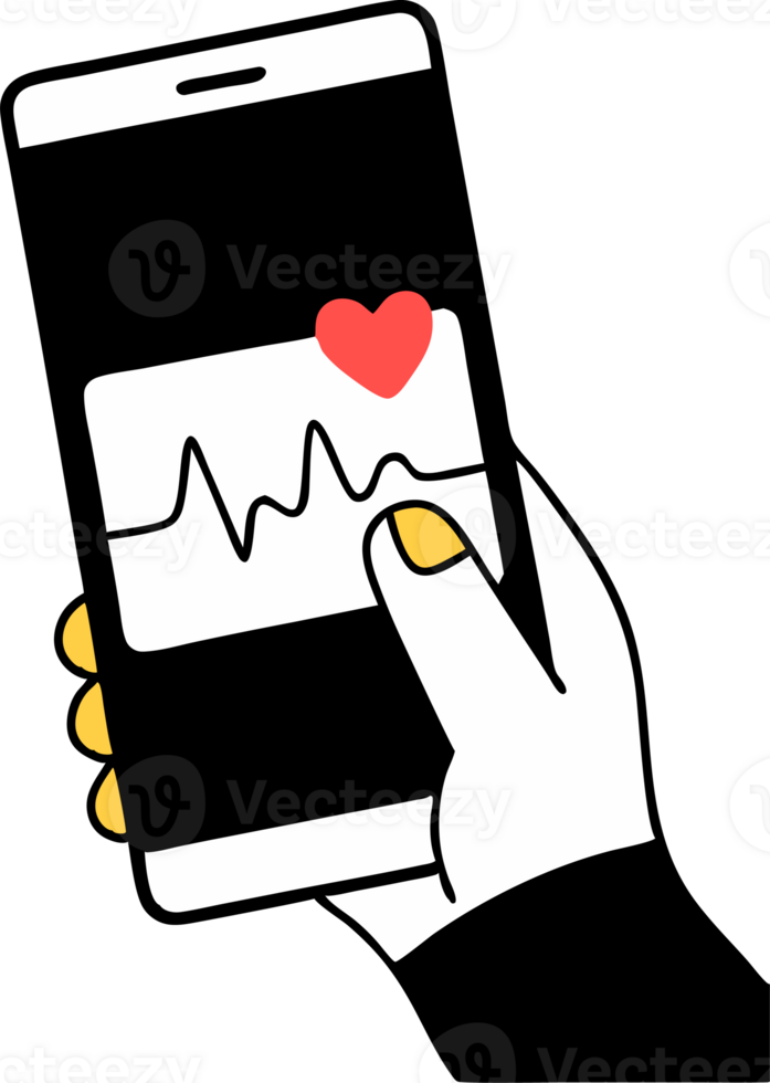 Illustration of a smartphone with an application for measuring pulse and pressure png