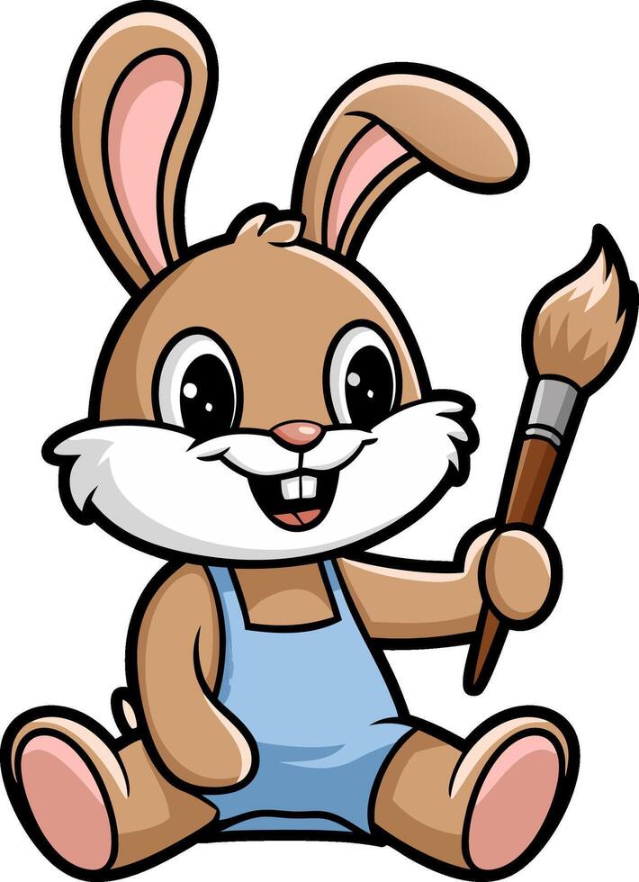 Cartoon Bunny Holding Paintbrush in Overalls Illustration for Creative Projects vector