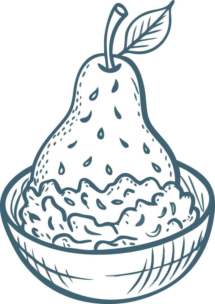 Hand Drawn Pear in Bowl Vintage Illustration for Kitchen Decor and Culinary Art vector