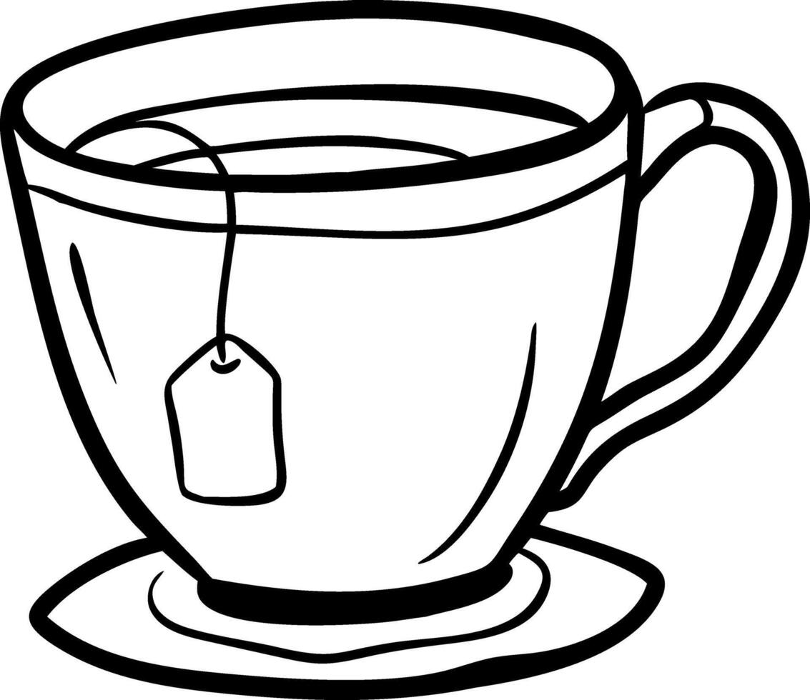 Hand Drawn Tea Cup with Tea Bag Illustration for Cafes and Tea Shops vector