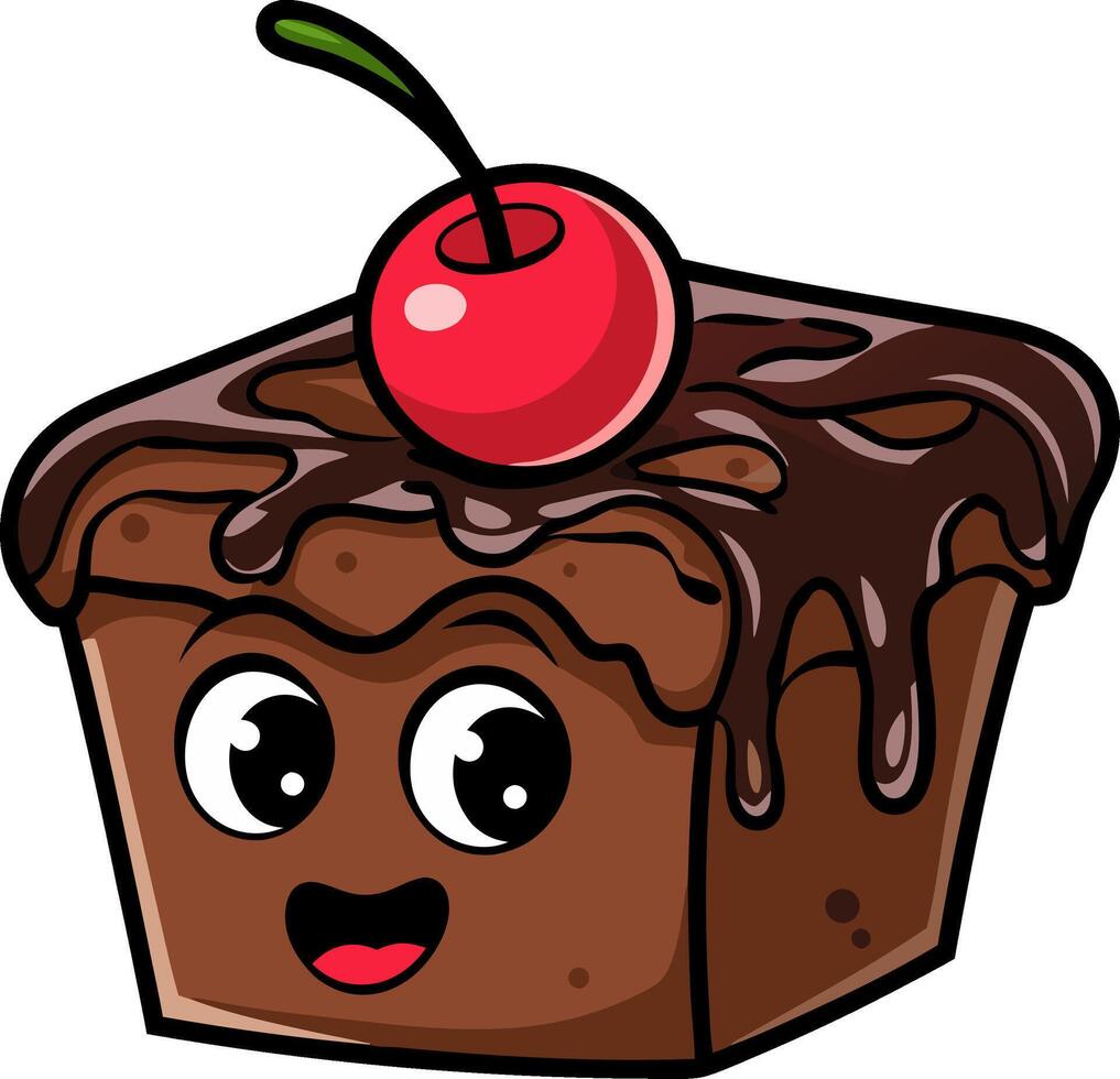 Cute Cartoon Chocolate Cupcake with Cherry Topping Illustration vector