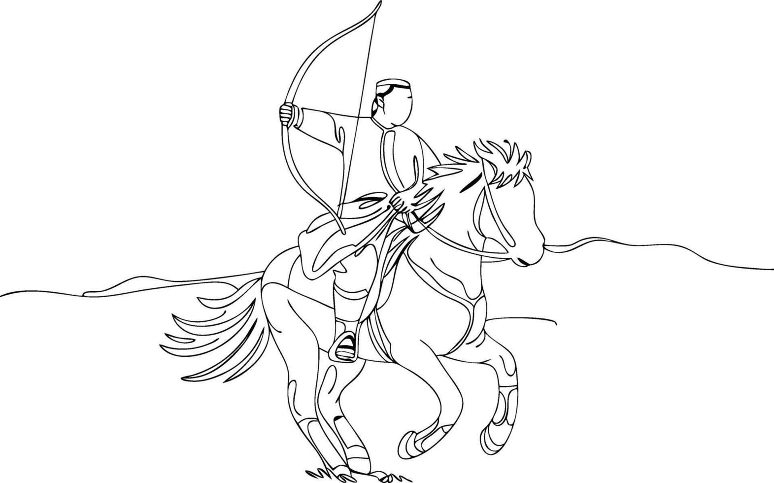 Ancient Archer Horseback Rider Line Art Dynamic Illustration vector