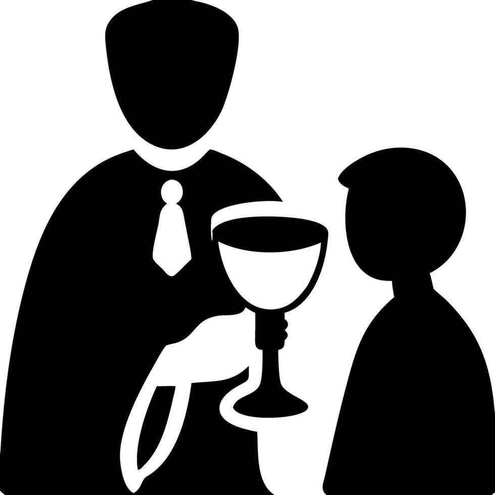 Silhouette Illustration Priest and Child Receiving Communion Graphic vector