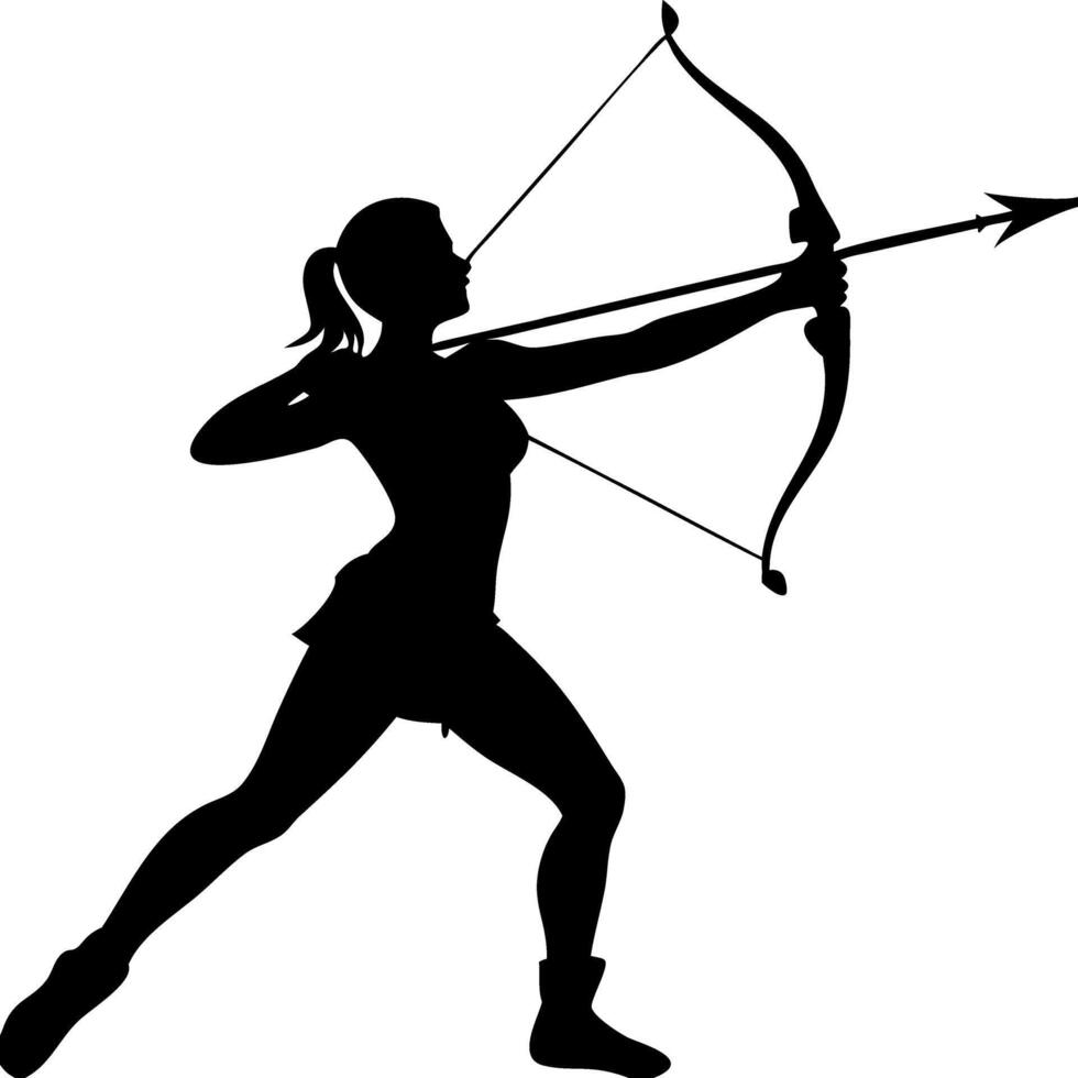 Silhouette Female Archer Art Draws Bow Arrow vector