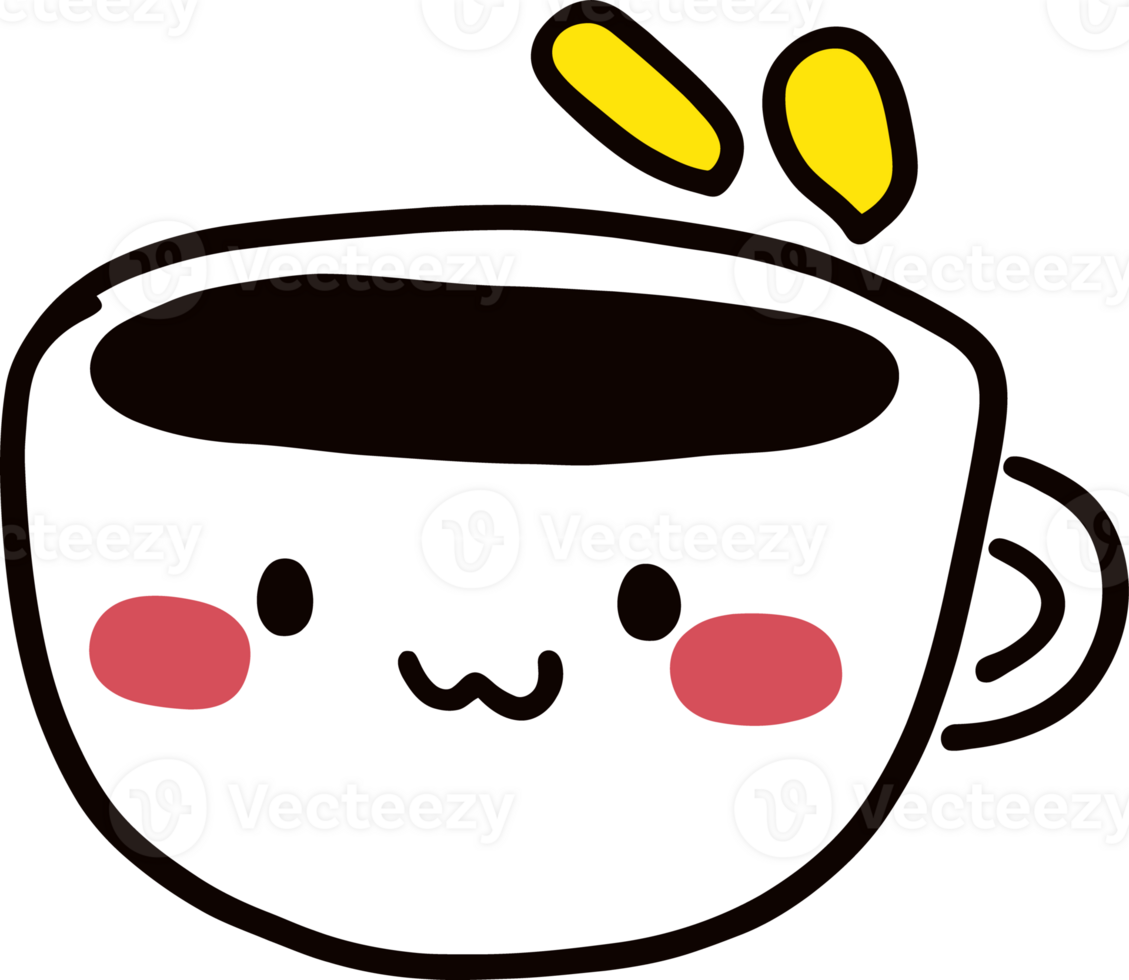 Cute Kawaii Coffee Cup Illustration with Smiling Face and Blushing Cheeks png