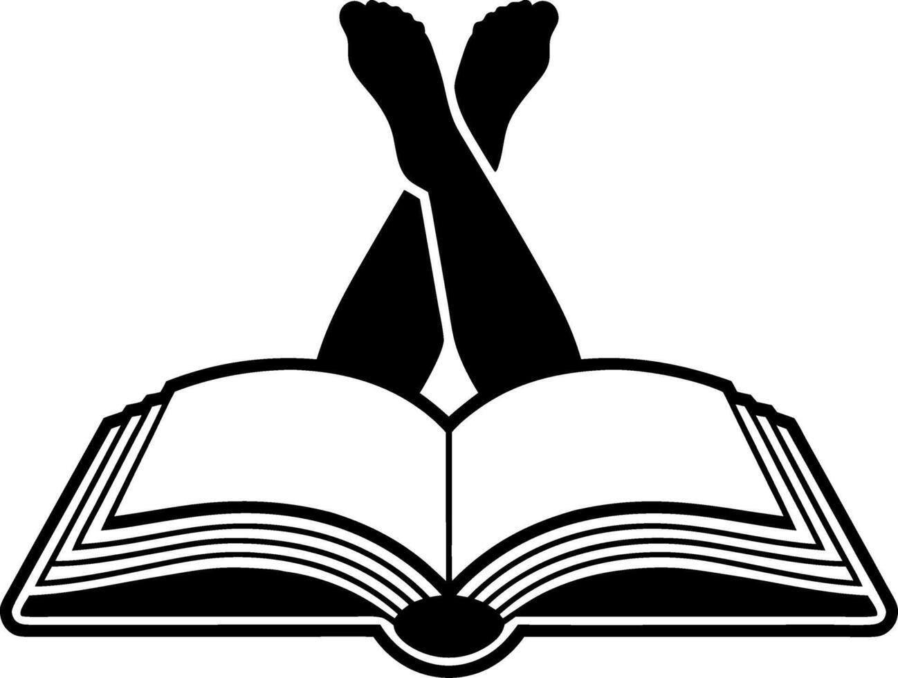Relaxation Reading Concept with Open Book and Crossed Legs Silhouette vector