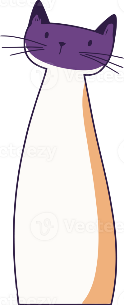 Illustration of a Cute Purple and White Cat with Orange Patch on Blank Background png