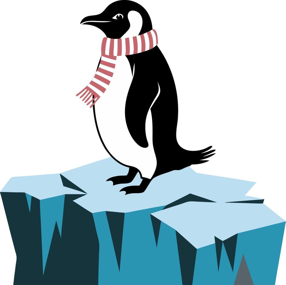 Penguin Wearing Scarf on Iceberg Arctic Winter Illustration vector