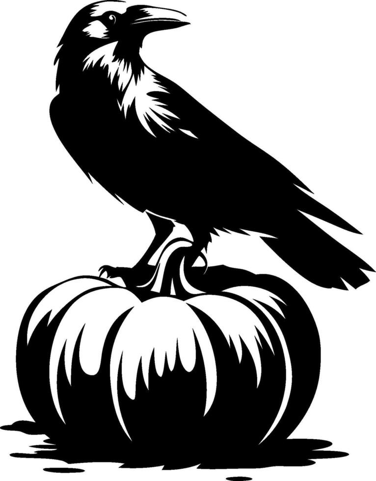 Raven Silhouette on Pumpkin Halloween Illustration for Seasonal Designs vector