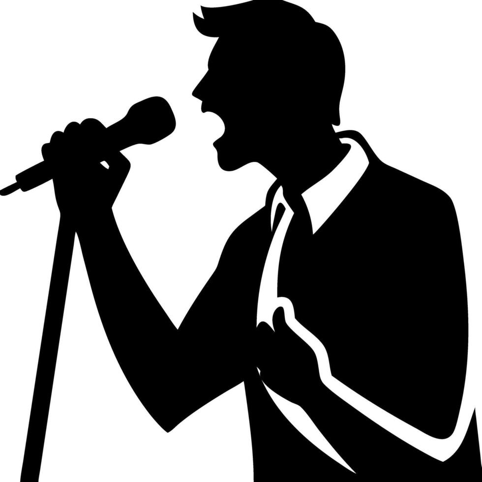 Silhouette Male Singer Performing with Microphone Passionate Musician Art vector