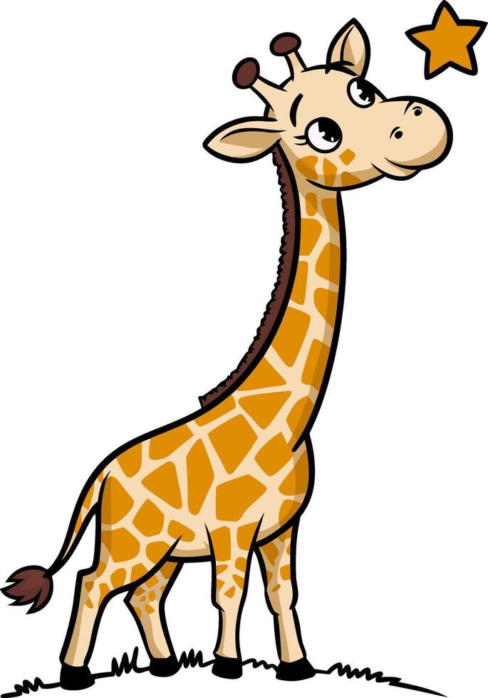 Cute Cartoon Giraffe Looking at Star Dreaming Illustration for Kids vector