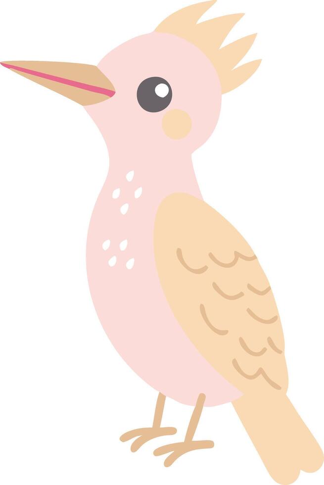 Cute Pastel Pink Cartoon Bird with Crown in Simple Art vector