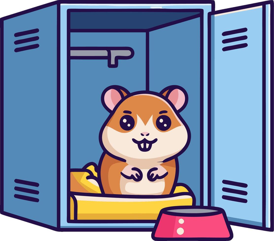 Cute Hamster Inside Locker Cartoon Illustration for Kids Decor vector