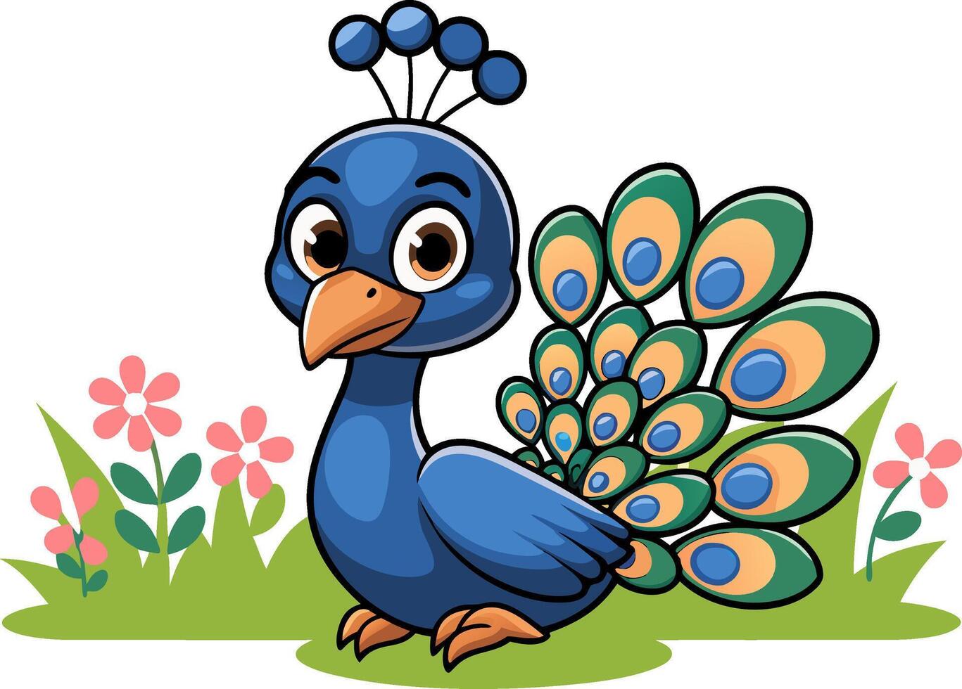 Colorful Peacock Cartoon for Children Educational and Decorative Use vector