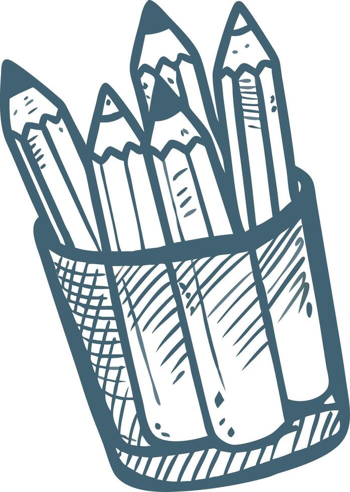Hand-Drawn Pencil Holder Art for Creative Design and Education vector