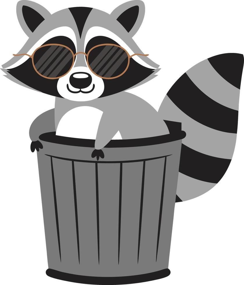 Cool Sunglasses Raccoon Peeking from Trash Can Illustration vector